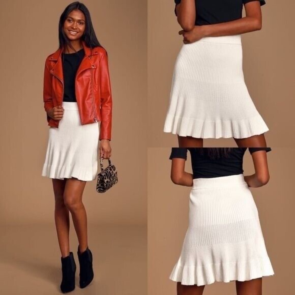 NWT free people solid gold white ribbed skirt